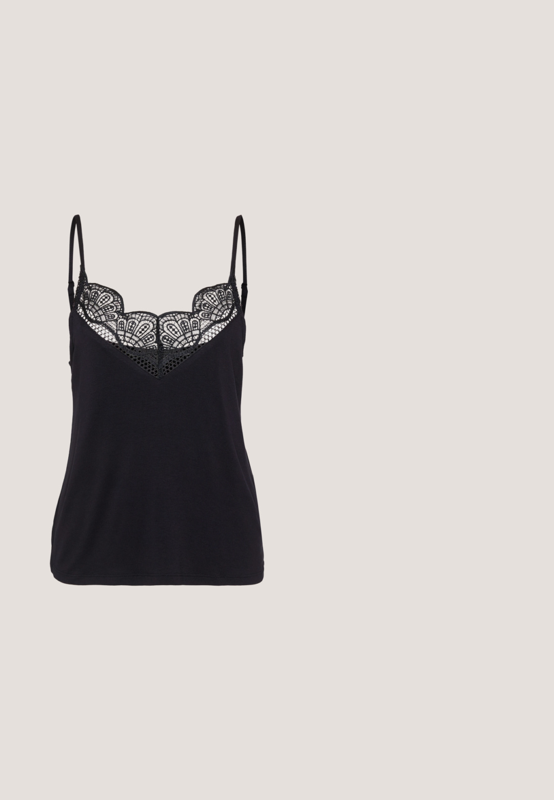 Débardeur noir avec bretelles spaghetti ajustables, présentant un design à bordure en dentelle autour de l'encolure et un corps en coton lisse.; Pantalons évasés noirs en tissu extensible, avec une taille haute et des fentes au niveau des chevilles pour plus de détails et de mouvement.; Chaussure plate noire avec un bout pointu, panneaux latéraux en maille et une sangle avec une boucle décorative. Fini lisse sur les sections du bout et du talon.; Lunettes de soleil noires en forme d'œil de chat avec une finition mate, dotées de verres teintés gris, d'angles aigus et de branches élégantes. Nom de la marque visible sur la branche intérieure.; Pieces PCALUANA SHOULDER BAG - Sac à main - black; Cadenas en forme de cœur en argent avec les inscriptions gravées "OUI" et "NON", finition polie, design symétrique et un robuste fermoir en métal.