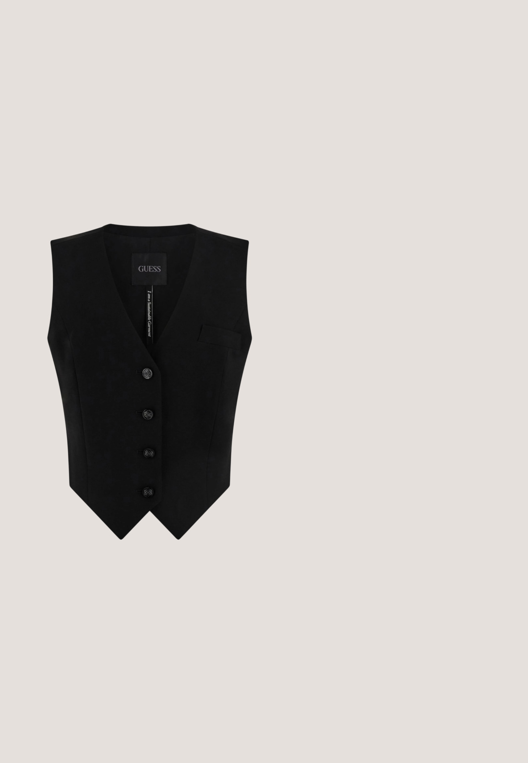 Schwarze Weste mit V-Ausschnitt, ausgestattet mit vier dekorativen runden Knöpfen, einer kleinen Tasche und einer glatten Stoffstruktur.; Ärmelloses schwarzes Spitzentop mit Blumenmuster und rundem Ausschnitt, Marke Rosemunde Copenhagen.; Schwarzer Satinrock mit strukturiertem Finish, Spitzenbesatz auf einer Seite und geradem Schnitt. Enthält einen dezenten Seitenschlitz und Verschluss.; Schwarze Leder-Pantoletten mit offenen Zehen und niedrigem Absatz. Sie verfügen über eine glatte Oberfläche und ein goldenes Logo-Detail an der Seite.; Schwarze Lederhandtasche mit zwei Griffen, seitlichen Schnallendetails, oberem Reißverschluss und kleinem goldfarbenem "Anna Field" Logo auf der Vorderseite.; Calvin Klein SPIRAL - Armband - silver-coloured