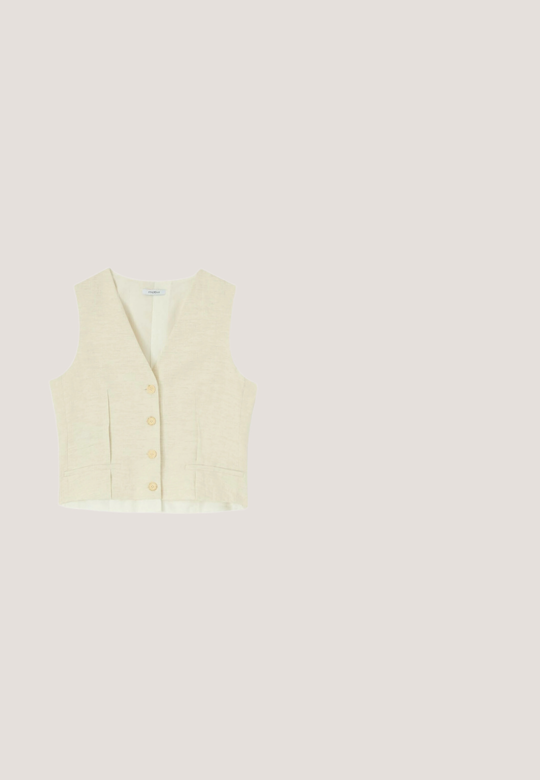 Ärmellose beige Weste mit vier Knöpfen vorne, zwei kleinen Fronttaschen und einem V-Ausschnitt.; Beige gestricktes Oberteil mit kurzen Ärmeln, das ein strukturiertes Rippenmuster und schwarzen Besatz am Halsausschnitt und an den Ärmeln aufweist. Lässiges Design.; Oltre PALAZZO - Stoffhose - bianco; Nude Slingback-Absätze mit spitzem Zehenbereich, glatter Textur und schmalem Stiletto-Absatz. Der Cutout an der Seite verleiht einen einzigartigen Akzent.; Braune Leder-Umhängetasche mit gefaltetem Klappdeckel, goldenen Seitenakzenten und „LIU·JO“-Logo vorne in der Mitte.; Goldene Perlenarmband mit einer glatten, glänzenden Oberfläche. Verfügt über einen kleinen, runden Anhänger, der mit "LIEBESKIND" graviert ist. Konsistente Form und Textur.