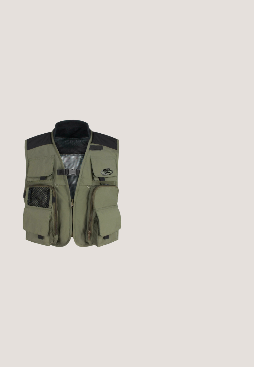 normani Outdoor Sports ANGLER - Weste - Oliv; Tarnfarbenes T-Shirt aus Baumwolle mit einem mehrfarbigen Muster in Grün, Braun und Schwarz. Rundhalsausschnitt und kurze Ärmel.; Olivgrüne Cargo-Shorts aus strapazierfähigem Stoff, mit mehreren Seitentaschen, Gürtelschlaufen und genähten Details für zusätzliche Textur.; Hochschuh-Sneaker aus dunkelgrünem Synthetikmaterial mit einer strukturierten Oberfläche, runder Spitze, Schnürsenkeln und einem gepolsterten Schaft. Dicke Gummisohle.; Brille mit rechteckigen, blau getönten Gläsern und einem Schildpattgestell mit Doppelsteg-Design.; Brandit US COOPER EVERYDAYCARRY-SLING - Umhängetasche - blizzard camo