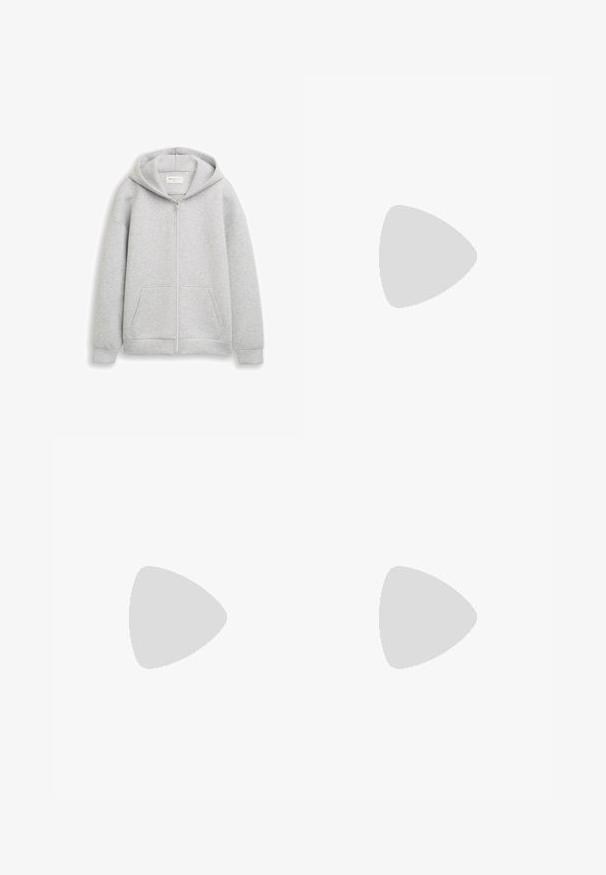 Graue Zip-Hoodie aus weichem Stoff, mit einem Frontreißverschluss, zwei vorderen Taschen und einer Kapuze mit Kordelzug. Glatte Textur mit gerippten Bündchen.; Marineblaue Baumwoll-T-Shirt, kurze Ärmel, Rundhalsausschnitt, glatte Textur, einfaches Design, keine Muster oder Akzente, gerade Saumlinie.; Blaue gerade geschnittene Jeans aus Denim mit fünf Taschen und Knopfverschluss, Größe 32/32, flach auf weißem Hintergrund ausgelegt.; Schwarzer Sneaker mit niedrigem Schaft, weißer Sohle, Schnürung vorne und dezentem "Tom Tailor" Branding an der Seite und Zunge.