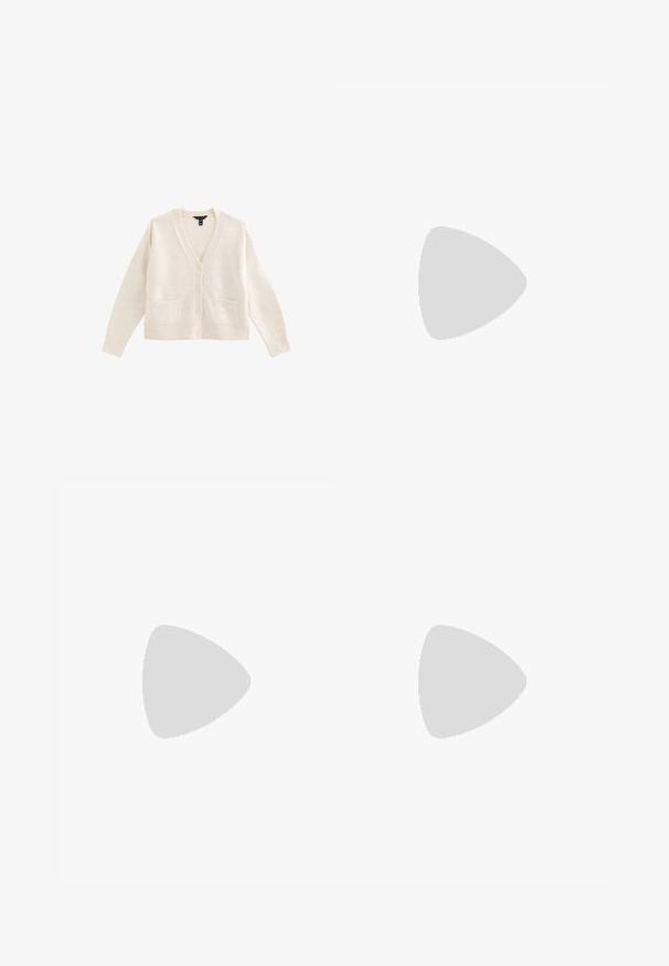 Cárdigan color crema, textura suave, escote en V, cinco botones en la parte delantera, dos bolsillos delanteros y mangas largas.; Camisola blanca de satén con encaje en el escote, tirantes finos ajustables y textura suave. Diseño sencillo, sin estampados.; Pantalones sueltos de color beige claro con cintura elástica, piernas rectas y sin bolsillos visibles, mostrados estirados sobre un fondo blanco.; Sandalias planas marrones hechas de cuero suave con un diseño de tiras cruzadas, que cuentan con una suela plana y un estilo minimalista.