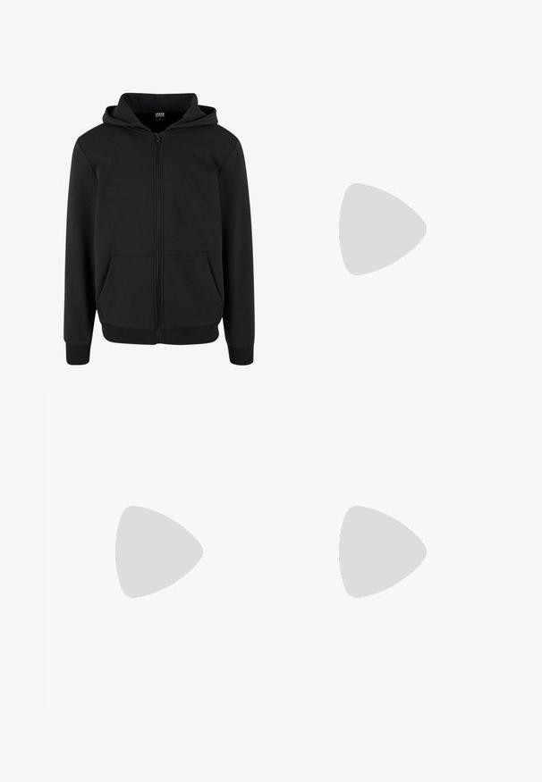 Urban Classics COZY ZIP - Mikina so zipsom - black; Čierne tričko vyrobené z bavlny, s klasickým okrúhlym výstrihom, krátkymi rukávmi s prehnutím a rovnom spodným okrajom. Jednoduchý, jednoliaty dizajn bez vzorov.; Čierne cargo nohavice so zapadnutými nohavicami, elastickými manžetami a viacerými bočnými vreckami. Vyrobené z štruktúrovanej látky so zapínaním na gombík.; Biele kožené tenisky s textúrovaným čiernym Swooshom, plochými šnúrkami a gumovou podrážkou s ryhovaným vzorom. Na päte je embosovaný nápis "AIR".
