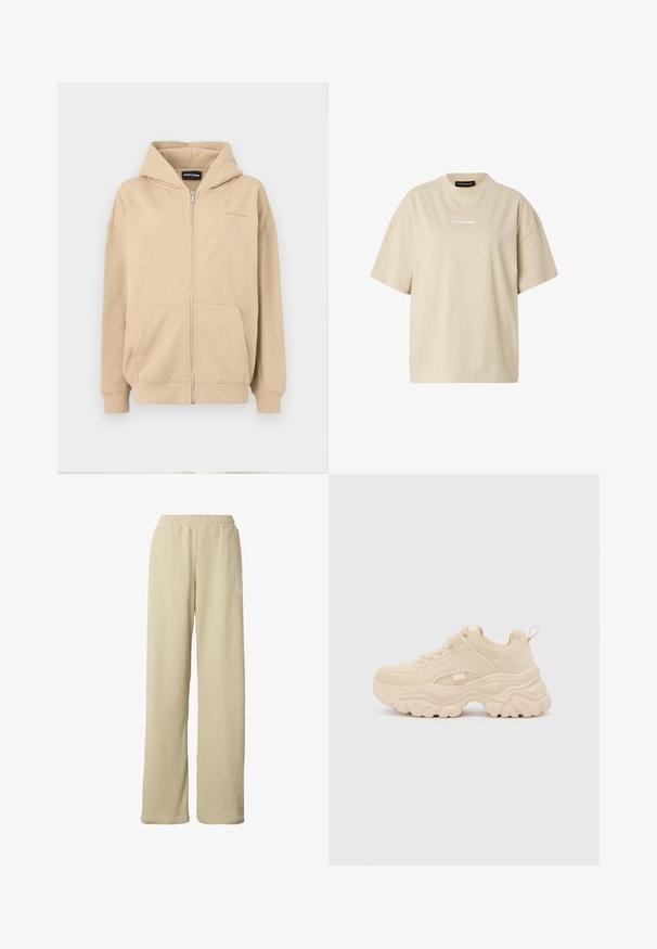 Sudadera con cremallera en color beige, con capucha, bolsillos frontales y puños de canalé. Hecha de una tela suave, presenta un sutil logo en el pecho.; Camiseta beige de manga corta oversize con cuello redondo y pequeño logo blanco "REGARD" centrado en el pecho.; Pantalones anchos de pierna ancha beige con costillas, cinturilla elástica y un pequeño logo blanco sutil en el muslo superior.; Buffalo GALACTICA - Zapatillas - cream