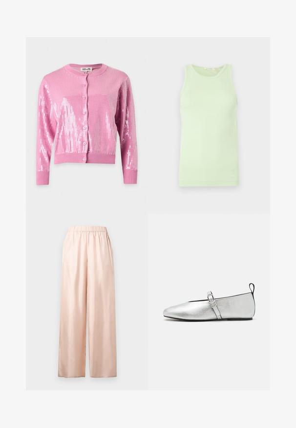 Cardigan rose à manches longues avec boutons, poignets et ourlet côtelés, décoré de sequins brillants sur les manches et le devant.; Débardeur vert clair sans manches avec encolure ronde, tissu lisse et détail subtil du logo sur l'ourlet inférieur.; Pantalon en satin rose clair avec une coupe décontractée, doté d'une taille élastique et de jambes larges. Texture lisse sans motifs ni accents visibles.; rag & bone SPIRE MARY JANE - Babies - silver