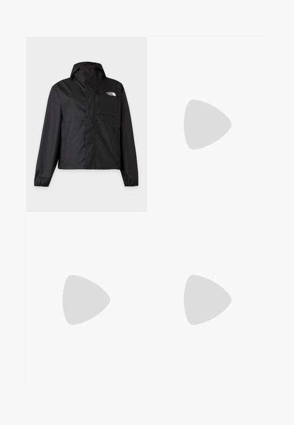 Čierna ľahká bunda s kapucňou, predným zipsom, elastickými manžetami a logom The North Face na ľavej náprsnej vrecku.; Biele tričko s krátkym rukávom, okrúhlym výstrihom a malým bordovým logom "The North Face" na hornej ľavej časti hrudníka.; Biele džínsové nohavice s širokými nohavicami vyrobené z bavlny, so štandardným dizajnom s piatimi vreckami a kovovým gombíkom na zapínanie v páse. Hladká textúra.; Timberland PREMIUM  - Členkové šnurovacie čižmy - light beige