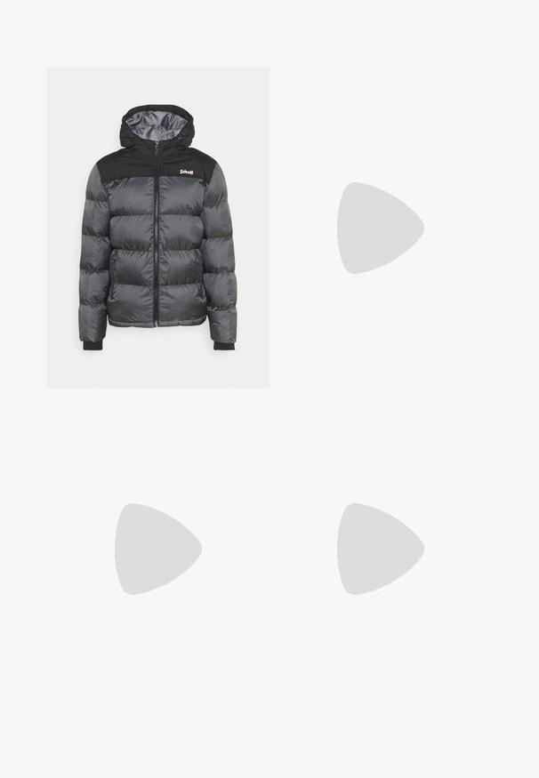 Schott UTAH - Winterjacke - anthracite; Kurzärmliges, V-Ausschnitt T-Shirt aus Baumwolle in Weiß. Hat ein einfaches Design mit glatter Textur und lockerer Passform.; Schwarze Chinos aus Baumwollmischung, mit geradem Bein, glatter Textur und standardmäßigen Gürtelschlaufen. Keine sichtbaren Muster oder Akzente.; Weißes Leder-Sneaker mit einem strukturierten schwarzen Swoosh, flachen Schnürsenkeln und einer Gummisohle mit genoppetem Muster. "AIR" ist auf der Ferse eingeprägt.