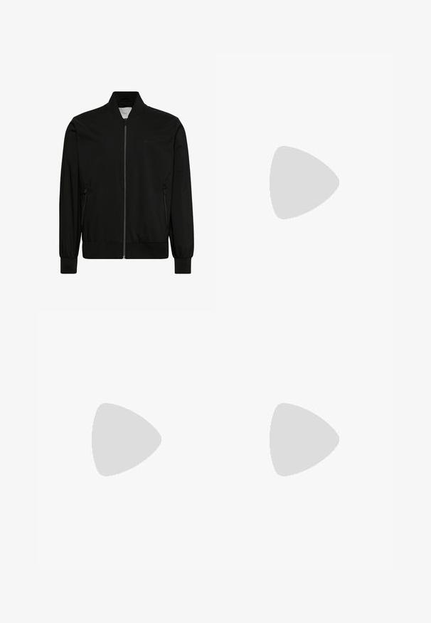 Calvin Klein REGULAR FIT - Bomber-jakk - black; Must värvitud puuvilla segust valmistatud sweatshirt, millel on ümar kaelus, langevad õlad ja rindkere piirkonnas väike valge 'CK' logo.; Mustad mustad, millel on elastne vöökoht, kitsenevad sääred ja mansetid. Sile kangastekstuuri. Logo detail küljes.; Mustast nahast madala säärega toss, millel on valge tald ja kannaosa, mustad paelad ning CK logo küljel, kujutatud halli põranda ja klaasplokkide taustal.