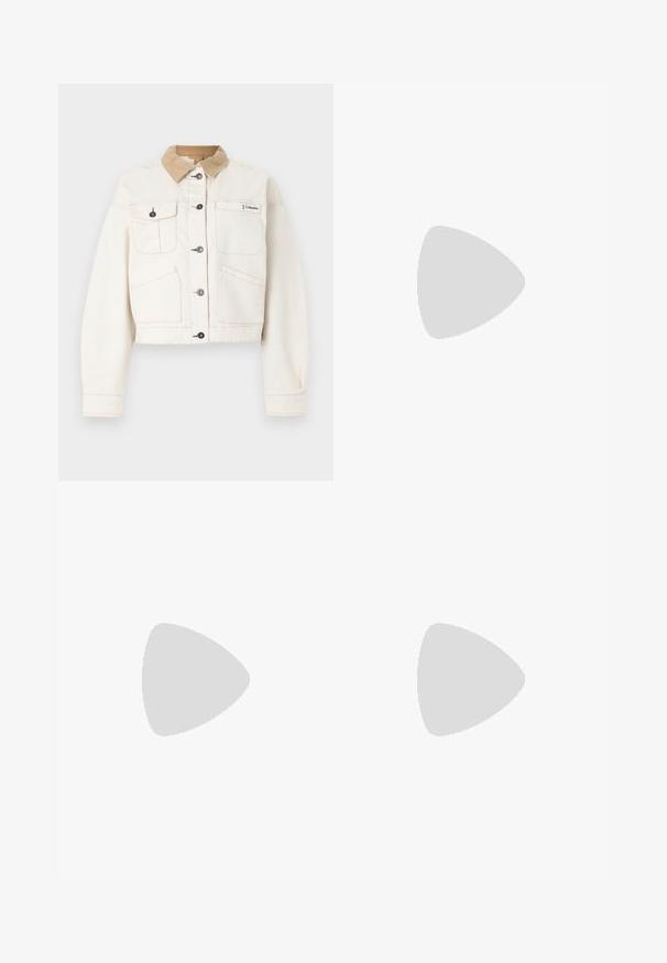Veste crème boutonnée avec col en velours côtelé marron clair, quatre poches avant et logo Columbia sur le côté droit supérieur de la poitrine.; T-shirt en coton blanc à manches courtes, col rond, avec un logo noir The North Face sur la poitrine. Design simple et épuré.; Shorts plissés vert foncé avec deux boutons à l'avant et un petit patch rectangulaire sur la jambe gauche près de l'ourlet.; Chaussure en cuir blanc avec des rayures vertes, bout rond, fixée par une bride. Semelle en gomme, design minimaliste, surpiqûres en relief le long des bords supérieurs.