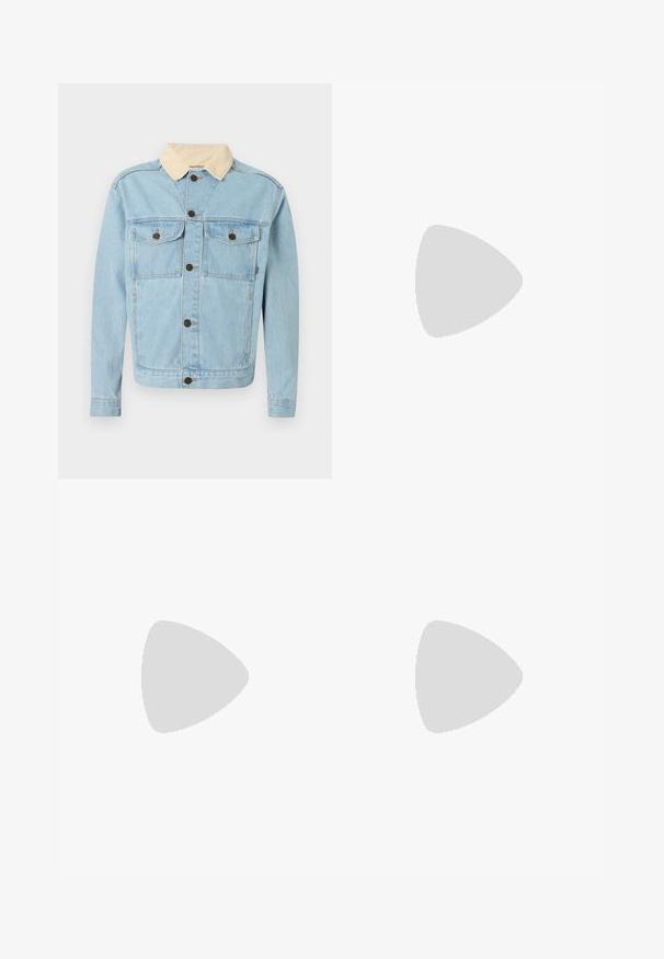 Veste en denim bleu clair avec col en velours côtelé beige, fermeture boutonnée avant et deux poches poitrine boutonnées.; T-shirt en coton blanc avec un graphisme d'un cheval au galop, le texte "Volcom" en bleu, et des étoiles orange dans un contour rectangulaire.; Shorts à imprimé léopard en mélange de coton, présentant un fond beige avec des taches noires et marron, conception à cinq poches et fermeture par bouton.; Etnies BARGE - Baskets basses - brown/beige/gum