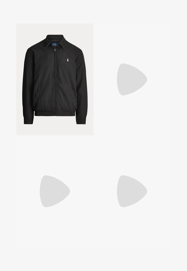 Mustast lukuga jakk kraega, küljetaskudega, elastse äärega ja väikese valge Polo Ralph Laureni logoga vasakul rinnal.; Must värvi puuvillane T-särk ümarate kaelustega, lühikeste varrukatega ja vasakul rinnal väikese punase tikitud logoga. Sile tekstuur, klassikaline lõige.; Polo Ralph Lauren BEDFORD STRETCH SLIM FIT CHINO PANT - Chino-püksid - canopy olive; Mustast nahast pitsiga vabaajajalats, millel on paks sooneline tald ja väike roheline "Polo" silt külje peal kannalähedal.