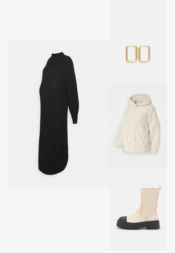 MAMALICIOUS MLRACHEL 3IN1 JACKET - Φλις μπουφάν - birch; ONLY MATERNITY OLMLUCCA DRESS - Φόρεμα-πουλόβερ - black; Steve Madden GENNA - Μποτάκια πλατφόρμα - bone/black; Χρυσά μεταλλικά σκουλαρίκια κρίκοι σε τετράγωνο σχήμα με λεία άκρα και γυαλιστερή φινιρίσμα, που αντανακλούν το φως με την λαμπερή τους επιφάνεια.