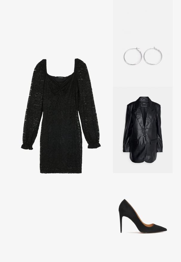 Vero Moda Tall VMOLIVIA - Korte frakker - black; Even&Odd Etuikjole - black; Sorte ruskind højhælede pumps med spids tå, glat tekstur og en slank silhuet. Har en slank stiletto-hæl og åbne sider.; sweet deluxe EARRING - Øreringe - silver-coloured