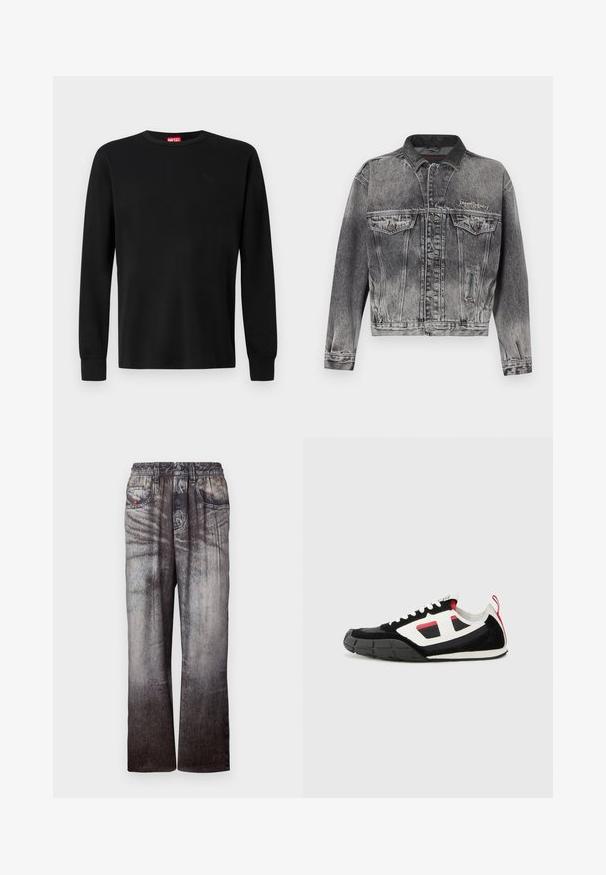 Denimjakke i vasket sort med et klassisk design, der har en læderkrave, to brystlommer og metal knapper. Blød tekstur.; Sort langærmet t-shirt lavet af blødt stof, med rund halsudskæring og et diskret logo i sort på brystet. Enkel design, almindelig pasform.; Denimbukser med en falmet blå til grå gradient, elastisk talje og forlommer. Har en struktureret overflade med subtil syning.; Diesel S PAGODHA LOW - Sneakers - black
