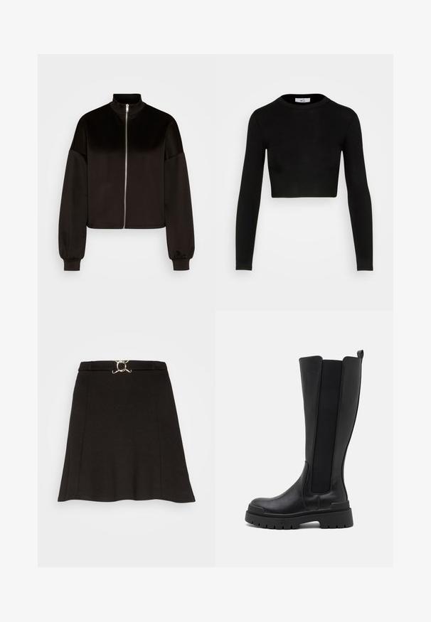 Vero Moda VMPANNA ZIP - Spordijakk - black; WAL G. X JOEY BACK DETAIL - Pikkade varrukatega topp - black; Even&Odd by Zalando Miniseelik - black; Even&Odd by Zalando Platvormsaapad - black