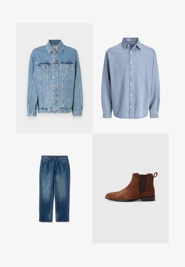 Hellblaue Jeansjacke mit Kragen, vorderem Knopfverschluss, zwei Brusttaschen und subtilen Waschungseffekten. Klassischer gerader Schnitt.; Himmelblaue Jeanshemd mit langen Ärmeln, Kragen und weißen Knöpfen, präsentiert vor einem schlichten weißen Hintergrund.; Blaue Jeans aus Denim mit geradem Bein, fünf Taschen, Knopf- und Reißverschluss sowie leichter Verfärbung an Oberschenkeln und Knien.; JOOP! KLEITOS - Stiefelette - downtown brown