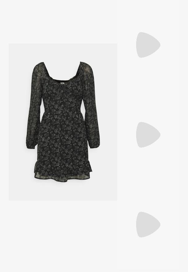 Hollister Co. EMEA LOTP PRETTY CORSET  - Cocktailkjole / festkjole - black ditsy; Zign by Zalando LEATHER - Cowboy- / bikerstøvler - black; Sort nylon skuldertaske med en buet form, sølvfarvet kædeaccent, aftagelig mini-pung og justerbar rem; prydet med "Steve Madden" logo.; Sølvfarvede hoop øreringe med en glat, rund form og en poleret overflade. Begge øreringe er i samme størrelse og har en sikker lukke mekanisme.