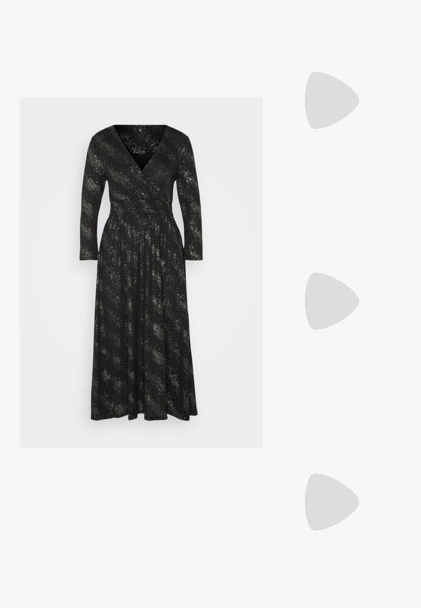 ONLY ONLNEW PELLA FOIL WRAP DRESS - Koktailové šaty/večierkové šaty - black/drizzling gold; RAID LAKELYN - Topánky na vysokom opätku - black; ALDO FELISIA - Kabelka - silver-coloured; Strieborné kruhové náušnice s minimalistickým dizajnom. Cirkulárny tvar, hladký povrch a tenký profil. Ľahké s lesklým povrchom.