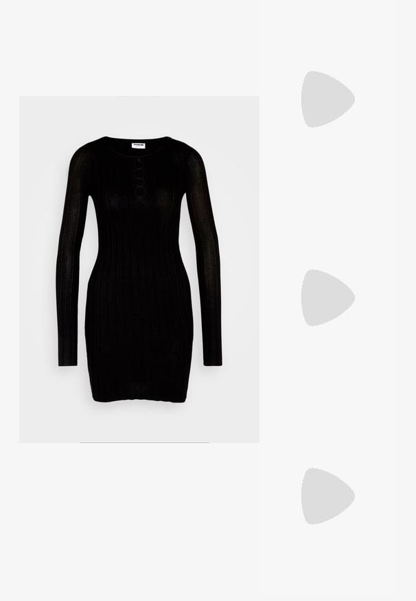 Noisy May NMFREY  - Etuikjole - black; Even&Odd Plateaustøvler - black; Lille håndtaske med sølv gittermønster, buet håndtag, stor perle lukning og en tynd sølvkæde strop på en ensfarvet baggrund.; Krystal dråbeøreringe med sølvfarvet hardware, der har en kvadratisk stud og kaskader af rektangulære og oktagonale krystaller.