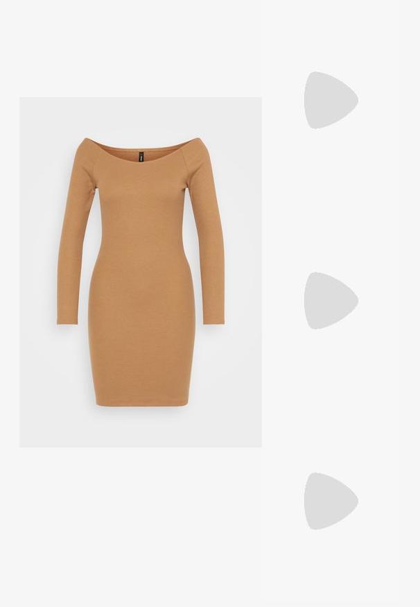 ONLY ONLCARI OFF DRESS - Etuikjole - toasted coconut; Sorte læder Chelsea-støvler har en glat overflade, elastiske sidetillæg, en løftestang og en kraftig gummisål med en tekstureret slidbane.; Sort faux læder crossover taske med et tekstureret krokodillemønster, en top-håndtag og en justerbar rem. Egenskab: buet klaplukning.; Par af øreringe i guldton formet som papegøjer med grønne, pink, sorte og iriserende rhinsten samt stjerneformede nitter.