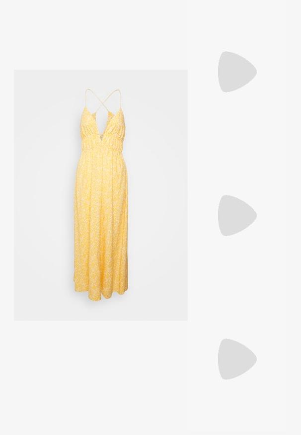 DESIGNERS REMIX HAWAII LONG DRESS - Denné šaty - mandarin; Ružovo-zlaté šľapky s dvoma nastaviteľnými kovovými prackami, korkovým stielka a bielou gumovou podrážkou. Hladký kovový povrch, otvorený dizajn na prstoch.; Hnedé slnečné okuliare v štýle tortoiseshell s vintage cat-eye tvarom a hnedými sklami. Majú zakrivené ramienka s červenými akcentmi.; Vanessa Bruno CABAS PETIT - Kabelka - beige