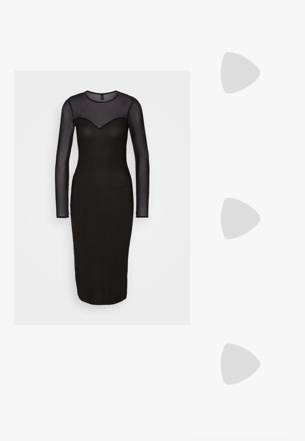 ONLY ONLSANSA DRESS - Etuikjole - black; Sorte knæhøje støvler med en glat læderoverflade, elastiske sidepaneler og en kraftig struktureret sål for godt greb.; Sort læder spandtaske med en enkelt justerbar skulderrem og minimalistisk syning foran.; Guldring med et struktureret, bølget design. Glat, poleret overflade med en buet ring. Viser en karakteristisk organisk form.