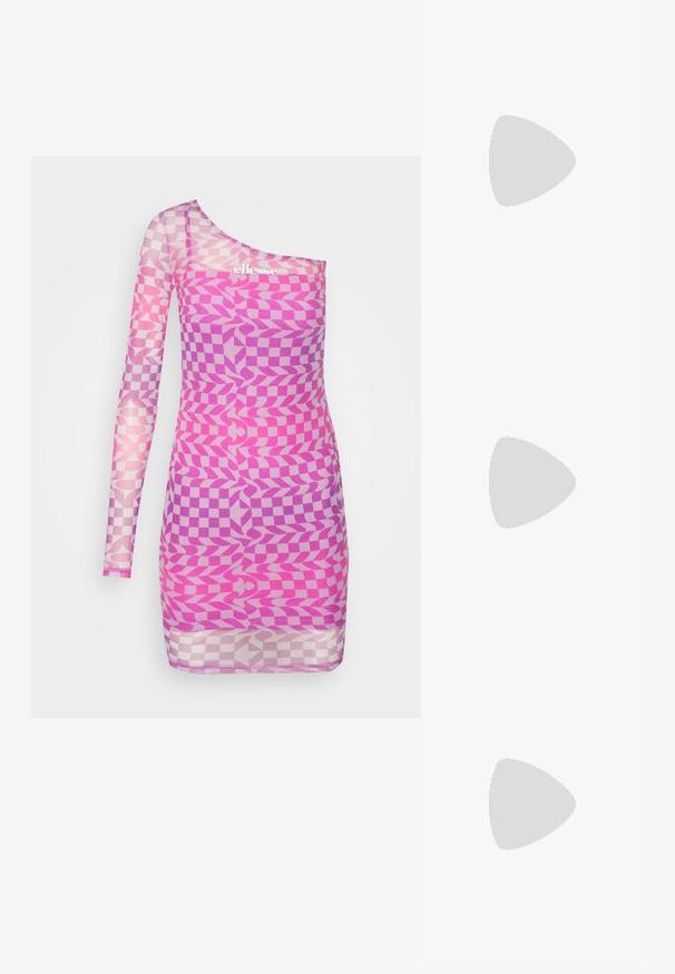 Ellesse FESTANA ONE SHOULDER DRESS - Robe de soirée - pink-smu; Sandale noire à semelle plate avec une large sangle, boucle ajustable et texture mate lisse. Design simple sans motifs supplémentaires.; Sac à épaule en tissu noir avec une surface texturée douce, de forme arrondie et une seule sangle. Design minimaliste sans accessoires ni quincaillerie visibles.; Boucles d'oreilles en argent, de forme ronde lisse et finition polie. Les deux boucles d'oreilles sont de la même taille et disposent d'un mécanisme de fermeture sécurisé.