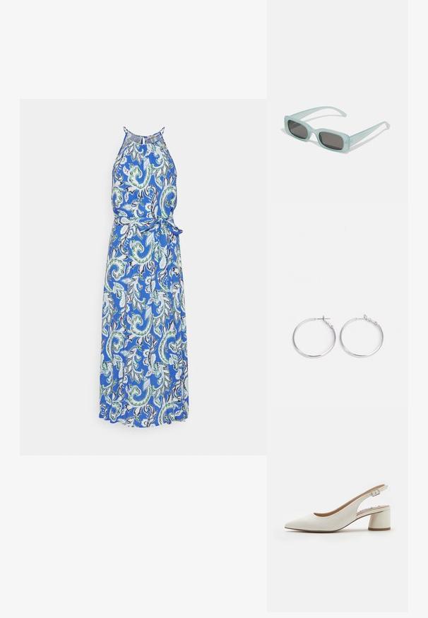 ONLY ONLNOVA LIFE VIS LONG DRESS - Jurk - dazzling blue/soft boho; Witte leren slingback pump met een spitse neus, middelhoge blokhak en verstelbare strap. Gladde textuur; minimalistisch ontwerp.; Een paar rechthoekige zonnebrillen met lichtblauwe doorzichtige monturen en donkergrijze glazen, met rechte pootjes en minimale hardwaredetails.; sweet deluxe EARRING - Oorbellen - silver-coloured