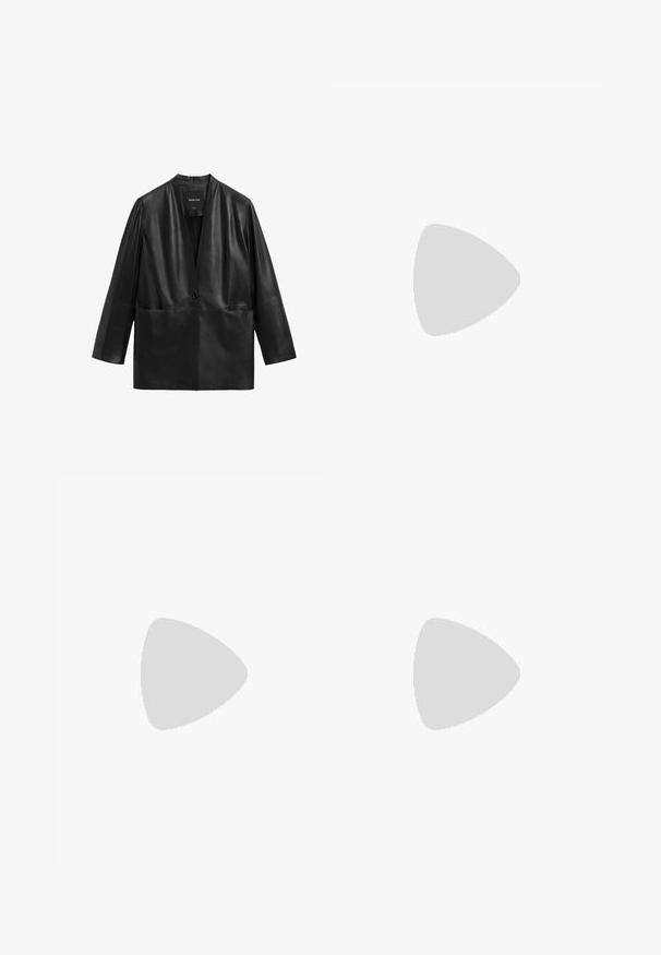 Schwarzer Lederblazer mit langen Ärmeln und einem Knopfverschluss, der eine glatte, leicht glänzende Oberfläche aufweist.; Schwarzes, trägerloses Lederkleid mit einer figurbetonten Silhouette, knielang, glatte Textur und vertikale Nähte für Definition.; Wojas Stiefelette - czarny; Schwarze, gesteppten Lederhandtasche mit einer goldfarbenen Kettenriemen und einem Drehverschluss, der mit einem runden Akzent verziert ist. Kompakte rechteckige Form.