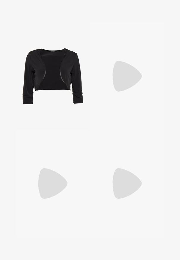 Swing BOLERO - Blazer - schwarz; Sort kortærmet t-shirt lavet af glat stof. Har en rund halsudskæring uden synlige mønstre eller detaljer, hvilket giver et enkelt design.; Sorte højtaljede skinny jeans fremstillet af denim med let stræk, med lynlås, enkelt knaplukning og fem-lomme design.; Steve Madden MILANO - Højhælede sandaletter / Højhælede sandaler - black