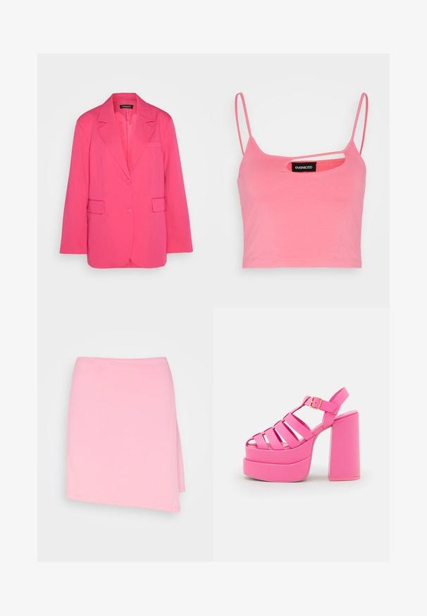 Even&Odd by Zalando Σακάκι - pink; Even&Odd by Zalando Μπλούζα - pink; Even&Odd by Zalando Φούστα παρεό - pink; Steve Madden CARLITA - Ψηλοτάκουνα πέδιλα - pink