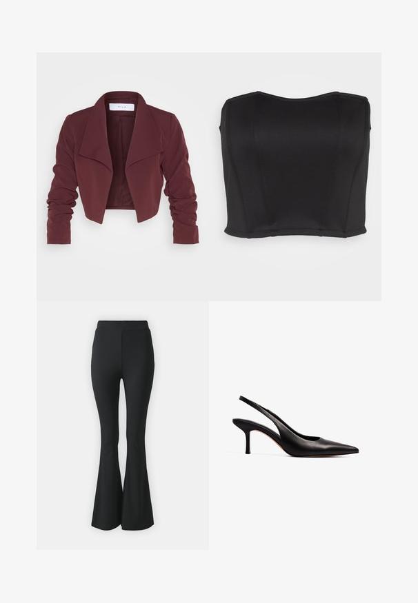 VILA VIHER BIN CROPPED BLAZER - NOOS - Blazer - winetasting; WAL G. PRIYA BODICE - Top - black; Sorte buks med flared design lavet af strækbart stof. Har en høj talje og et glat, tætsiddende design, der flared ud fra knæet og ned.; NA-KD Pumps - black