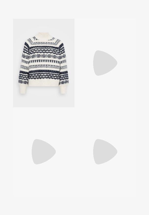 Vero Moda Petite VMHENYA HIGHNECK - Jersey de punto - birch/navy; Pantalones vaqueros de pierna ancha en azul oscuro, con un diseño clásico de cinco bolsillos, costuras sutiles y un cierre de botón metálico en la cintura.; Zapatilla deportiva blanca de caña baja con suela gruesa acanalada, cordones delanteros y tira para tirar en el talón sobre un fondo neutro.; Pendientes de aro de plata con un acabado pulido, que presentan una forma circular y un cierre de gancho. Textura suave con detalles mínimos.