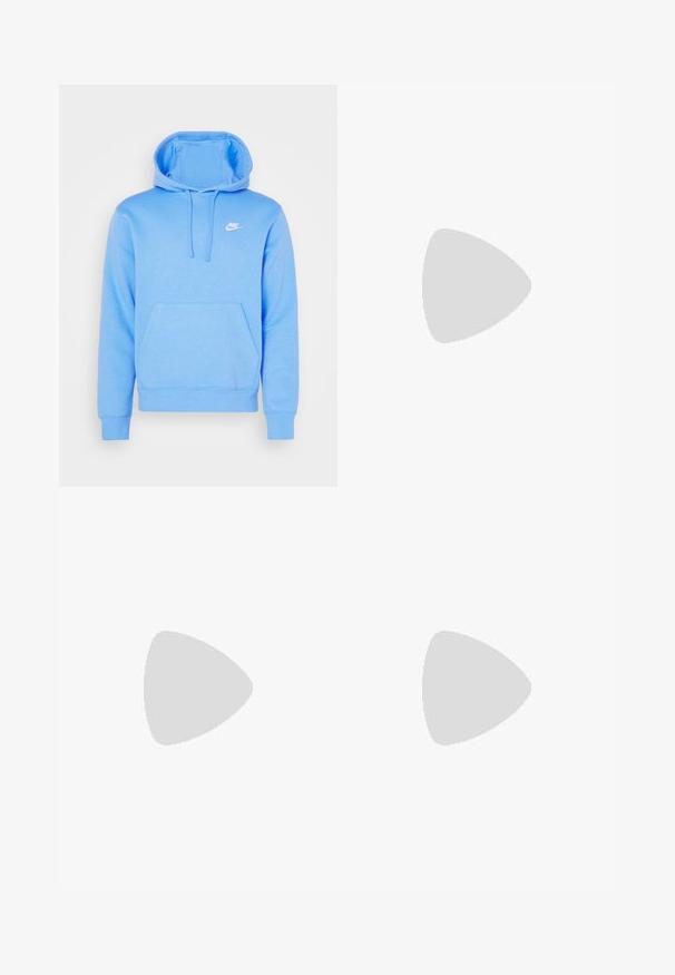 Lichtblauwe Nike hoodie van zacht materiaal met een voorzak, een capuchon met trekkoord en een wit logo op de borst. Klassiek pullover ontwerp.; Lichtblauwe katoenen T-shirt met een ronde hals en korte mouwen. Kenmerkt zich door een reliëf "nike" logo op het midden van de voorkant. Zachte textuur.; Jordan PANT - Trainingsbroek - sport blue/white; Witte leren sneakers met een geperforeerde neus, platte veters, een gepolsterde kraag en het Jordan-logo op de tong. Gediend met grijze joggers.