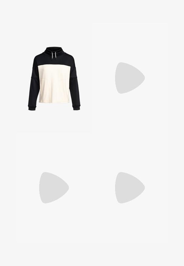 Sweatshirt-pullover dengan bagian atas hitam dan bagian bawah krim. Kain tekstur dengan leher corong dan tali pengikat. Dua kantong depan.; Laventelin väriiset hiihtohousut ovat kestävää kangasta, joissa on kaksi etutaskua, mustat yksityiskohdat lahkeiden alaosissa sekä muotoiltu istuvuus rakenteellisella suunnittelulla.; Vaelluskengät oliivinvihreässä ja beigessä mokassa, joissa on metalliset nauhakengät ja moniväriset nauhat. Kumipohja, jossa on erottuva kuvio.; Roxy GORE TEX FIZZ MITTEN - Lapaset - true black