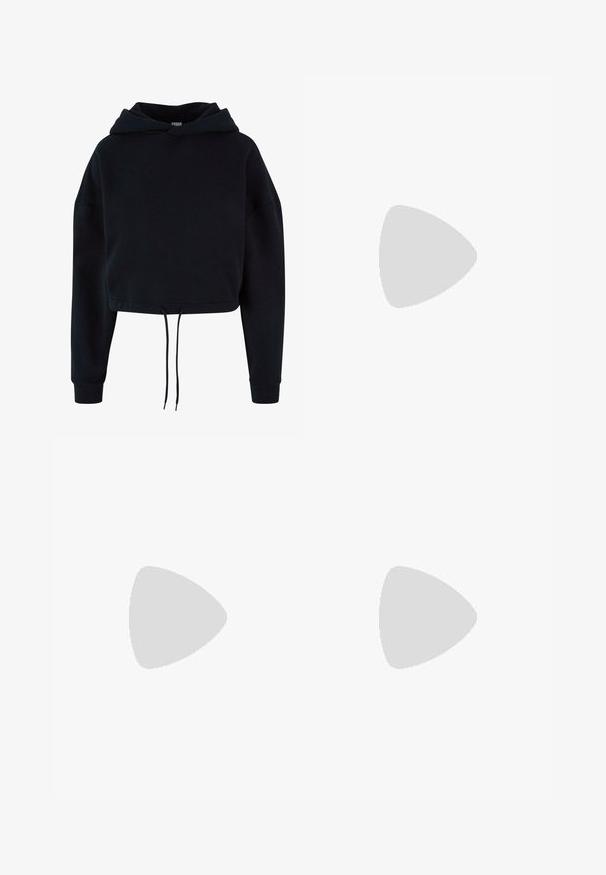 Schwarzer, kurzer Hoodie aus weichem Baumwollstoff. Verfügt über einen Kordelzug am Saum und eine große Kapuze, mit langen Ärmeln und gerippten Bündchen.; Schwarze Leggings aus dehnbarem Material, mit einer körperbetonten Passform ohne sichtbare Nähte oder Taschen, geeignet für verschiedene Aktivitäten.; NA-KD Sneaker low - white; Schwarze Stoff-Gürteltasche mit silbernem Reißverschluss und verstellbarem Riemen, mit kleinem weißen "Bimba y Lola"-Logo auf der Vorderseite.