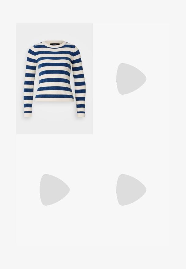 Vero Moda Petite VMCHILI O NECK STRIPE - Svetrík - birch/navy; Rozšírené modré denimové džínsy so stredným umývaním, s klasickým dizajnom piatich vreciek, jemným prešúchaním a posilneným šitím.; Biele vysoké tenisky z plátnovej látky, čierna gumová podrážka a kontrastný čierny pruh na strednej podrážke. Okrúhla špička a zaväzovací dizajn.; Čierne slnečné okuliare v štýle mačacích očí s tmavošedými sklami, elegantným plastovým rámom, špicatými rohmi a rovnými stranami. Bez viditeľného hardvéru alebo akcentov.