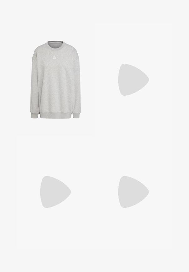 Grå sweatshirt lavet af blødt stof, med rund hals, lange ærmer, ribbede manchetter og kant, samt et lille hvidt logo på forsiden.; Lysegrå Adidas T-shirt med korte ærmer, rund hals og lille hvid Adidas-logo på brystet, vist på en ensfarvet baggrund.; Herre shorts med et flerfarvet bladmønster på en mørk baggrund, med elastisk talje og sidelister i hvid.; Lav sko med lys blå vævet overdel, hvide striber, hvide snørebånd, lys blå ruskindstrop og sål af gumgummi.
