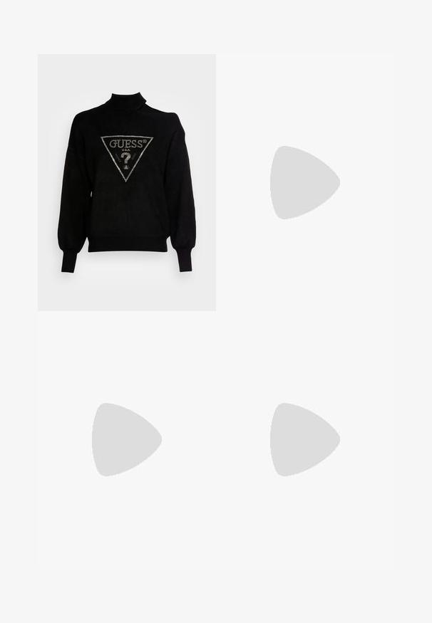 Sort pullover sweater med høj krave, løs pasform og ribstrikkede manchetter. Har et trekantet logo med metal accenter i midten.; Anna Field A-snit nederdel - black; Sorte læder loafers med en kraftig sål og guldhardware; har rund tå og syede detaljer langs overdelen.; Sort quiltet handtaske med et guld trekantet logo, udstyret med en dobbelt kædestropp og en glat læderoverflade. Rektangulær form med klaplukning.