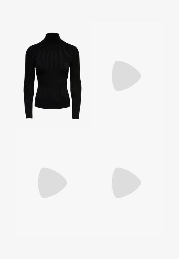 Pull noir en maille côtelée à col roulé, avec des manches longues, au design ajusté et à la texture lisse. Doté d'un col haut et de manches resserrées.; Jean large en denim bleu clair avec taille haute, design classique à cinq poches et couture contrastante. Détail de ourlet brut en bas.; Mocassins en cuir noir avec une finition lisse, ornés d'une bande décorative, à bout rond et avec une semelle texturée. Portés avec une longue jupe en cuir noir.; Lunettes de soleil noires en forme d'œil de chat avec des verres gris foncé, monture en plastique élégante, coins pointus et branches droites. Pas de métal visible ni d'accents.