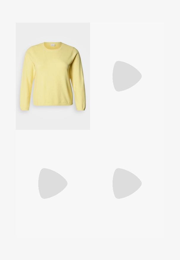 Pull jaune à manches longues avec un col rond, une texture douce et des poignets côtelés. Design minimaliste, sans motifs ni accents visibles.; Pantalon noir taille haute à jambes larges avec poches plaquées avant et fermeture par boutons, posé à plat sur un fond clair uni.; Escarpins à bout pointu en similicuir marron avec une texture crocodile, dotés d’un talon fin et angulaire ainsi que d’une doublure intérieure lisse.; Sac à main bordeaux en matériau brillant, de forme rectangulaire, avec deux anses et des accents légèrement courbés à l'avant.
