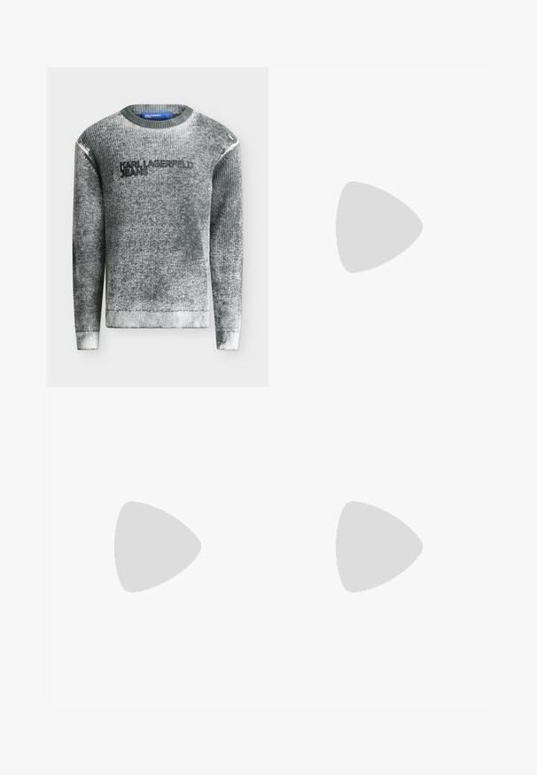 Pull en maille texturée grise avec col, poignets et bas côtelés, présentant le logo texte "KARL LAGERFELD JEANS" sur la poitrine.; T-shirt noir à manches courtes avec un motif gris foncé représentant le profil latéral d’un homme portant des lunettes de soleil et un col montant.; Pantalon en cuir noir à jambes droites avec bouton à l'avant et passants pour ceinture, présenté sur un fond blanc uni.; Calvin Klein LACE UP APRON BRUSH OFF - Derbies - black