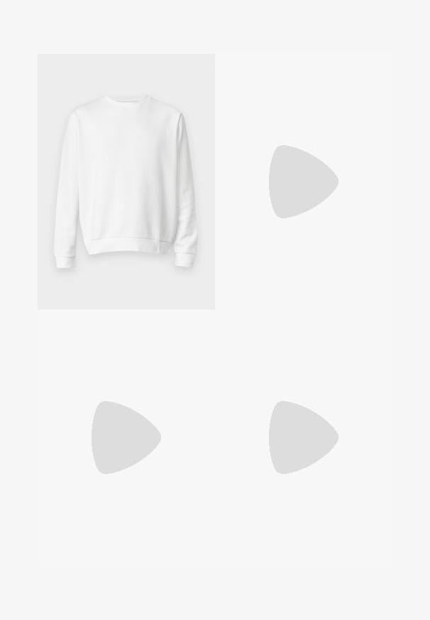 Λευκή μπλούζα crewneck από μαλακό βαμβακερό ύφασμα. Μακριά μανίκια, ribbed μανσέτες και στρίφωμα, ομαλή υφή και μινιμαλιστικός σχεδιασμός.; Πουκάμισο από σκούρο μπλε τζιν με κουμπιά, μακριά μανίκια, μπροστινή τσέπη αριστερά και γιακά με κουμπιά, εμφανίζεται σε λευκό φόντο.; Σκούρα μπλε τζιν ίσιας γραμμής με πορτοκαλί ραφές, κουμπί μπροστά και σχεδιασμό με πέντε τσέπες σε απλό ανοιχτό φόντο.; Μπεζ αθλητικά παπούτσια με υφή, ναυτικά ρίγες και καουτσούκ σόλα. Διαθέτουν επενδεδυμένη γλώσσα και παραδοσιακό σύστημα δεσίματος για σφιχτή εφαρμογή.