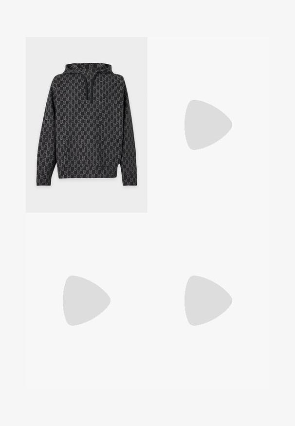 Black hooded sweatshirt with all-over white line pattern and front half-zip with drawstring on a plain background.; Plain black short-sleeve crew neck t-shirt with subtle small logo on the chest and a visible neck label on a gray background.; Light blue straight-leg denim jeans with front pockets, belt loops, and button closure on a neutral background.; Black leather sneaker with a smooth texture, round toe, and lace-up closure. Features a thick rubber sole and minimal branding detail.