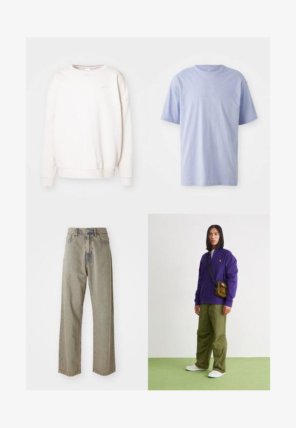 Weißes Crewneck-Sweatshirt aus weichem Material, mit einem kleinen hellblauen Nike-Logo auf der Brust, sowie gerippten Bündchen und Saum.; Hellblaues Baumwoll-T-Shirt mit Rundhalsausschnitt und kurzen Ärmeln. Mit einem geprägten "Nike"-Logo auf der Vorderseite in der Mitte. Weicher Stoff.; Helle graue, weit geschnittene Jeans aus Denim, mit einer ausgebleichtenen Textur, sichtbaren Nähten und traditionellem Knopf- und Reißverschluss.; Jordan AIR JORDAN 1 ZM CMFT 2 - Sneaker high - summit white/bicoastal/oxidized green