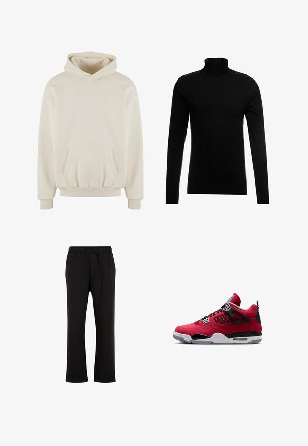 Kreemja värvi kapuutsiga pusa pehmest kangast, millel on tasku, ribidega mansetid ja äär, ning rinnal on peene reljeefne logo.; Must mustärvïhigän seelikühigäld turtleneck särk. Valmistatud sujuvast kangast, millel on liibuv disain ja kõrge kaelus. Lihtne ja mitmekesine stiil.; Urban Classics Dresside alumine osa - black; Punane sportlik toss mustade võrgust külgede, musta ja halli paelte, halli ja valge tallaga ning nähtava õhumulliga kand.