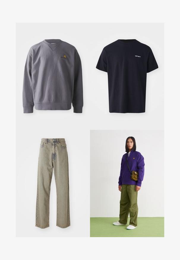 Grå sweatshirt med rund halsudskæring, ribbede manchetter og kant. Har et broderet gult og rødt logo på brystet. Fremstillet af blødt stof.; Sort bomulds t-shirt med korte ærmer, rund hals og et diskret hvidt logo på venstre brystområde. Glat tekstur, standard pasform.; Lys grå brede jeans i denim, med en falmet tekstur, synlige syninger og traditionel knap- og lynlåslukning.; Jordan AIR JORDAN 1 ZM CMFT 2 - Sneakers high - summit white/bicoastal/oxidized green