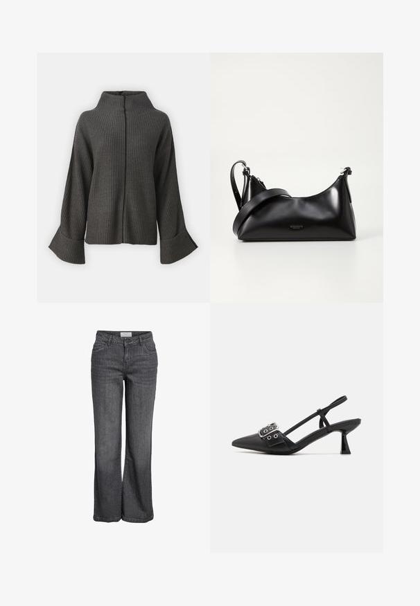 VILA VIVIGGA CONTRAST - Pullover - dark grey/black; Jean large en denim gris foncé. Caractéristiques : taille haute, design traditionnel à cinq poches et ourlet net sans embellissements.; Simmi London DALA - Escarpins - black; Sac à main en cuir noir avec une texture lisse. Dispose d'une bandoulière adjustable et d'un design élégant et minimaliste avec une fermeture éclair.