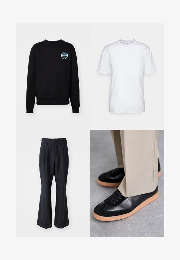 Schwarzer Pullover mit Rundhalsausschnitt, langen Ärmeln und einem strukturierten, gestickten Logo in Grün und Weiß auf der Brust. Weicher Stoff.; Weißes Baumwoll-T-Shirt mit Rundhalsausschnitt, kurzen Ärmeln und geradem Saum. Auf der linken Seitennaht befindet sich ein kleines Markenzeichen.; Schwarze, maßgeschneiderte Hosen mit lockerer Passform, gefaltetem Vorderteil und weitem Bein. Mit einem umgeschlagenen Saum und glattem Stoffgefühl.; Paul Smith COMO - Sneaker low - black