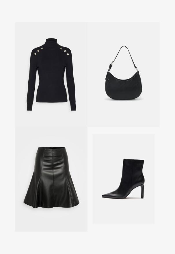 Morgan MIBO - Jersey de punto - noir; ONLY ONLELLINOR SKIRT - Falda plisada - black; Zign by Zalando Botines de tacón - black; Bolso hobo negro hecho de cuero suave con una silueta curva, que cuenta con una sola correa ajustable y detalles de diseño minimalistas.